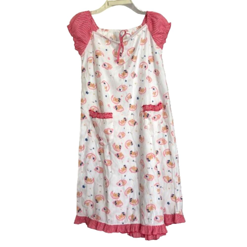 Gingham Check Trim Sleepy Teddy Bear Cottage Core Nightgown Woman's Med. #A